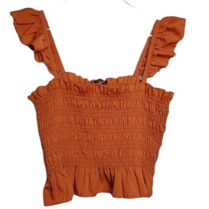 Boohoo Orange Ruffle Strap Top